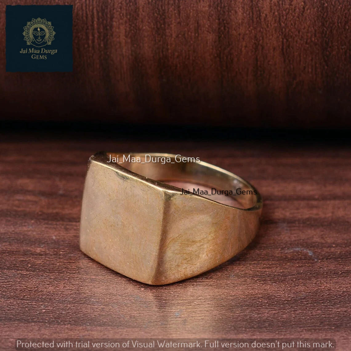 Pure Solid Brass Signet Ring, Flat Square Gift Band, Men Women Unisex Jewelry