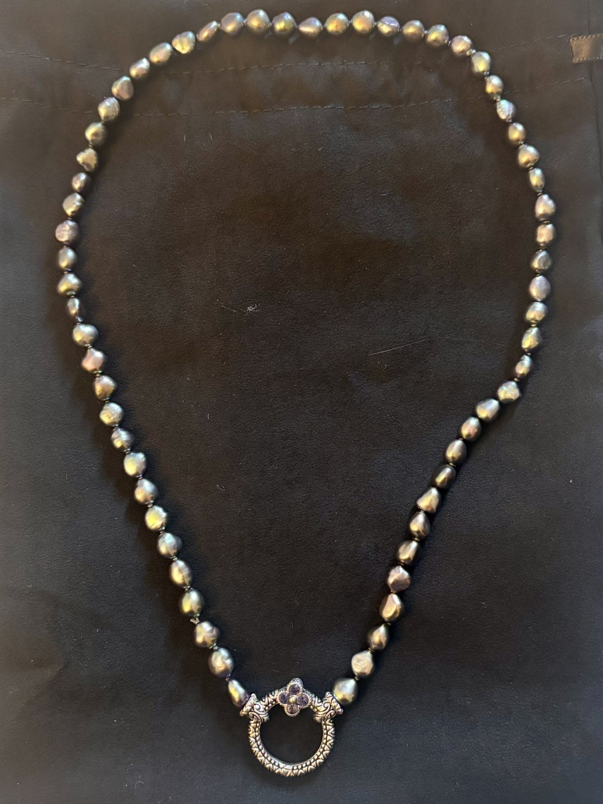 BARBARA BIXBY SS 18K Gold Tanzanite & Black Baroque Pearl Strand Necklace 20″