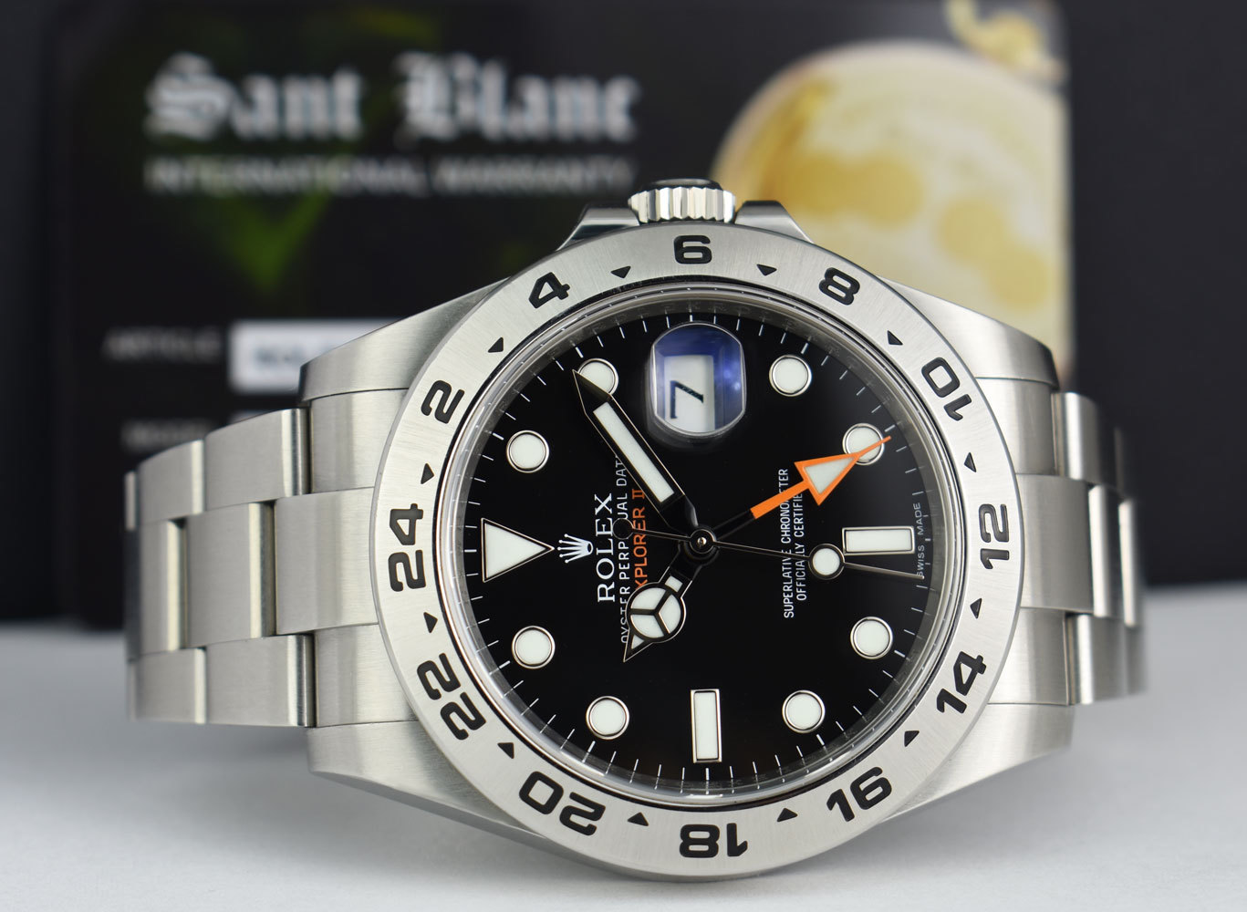 ROLEX – 42mm Stainless Explorer II Black Index CARD BOX 216570 – SANT BLANC