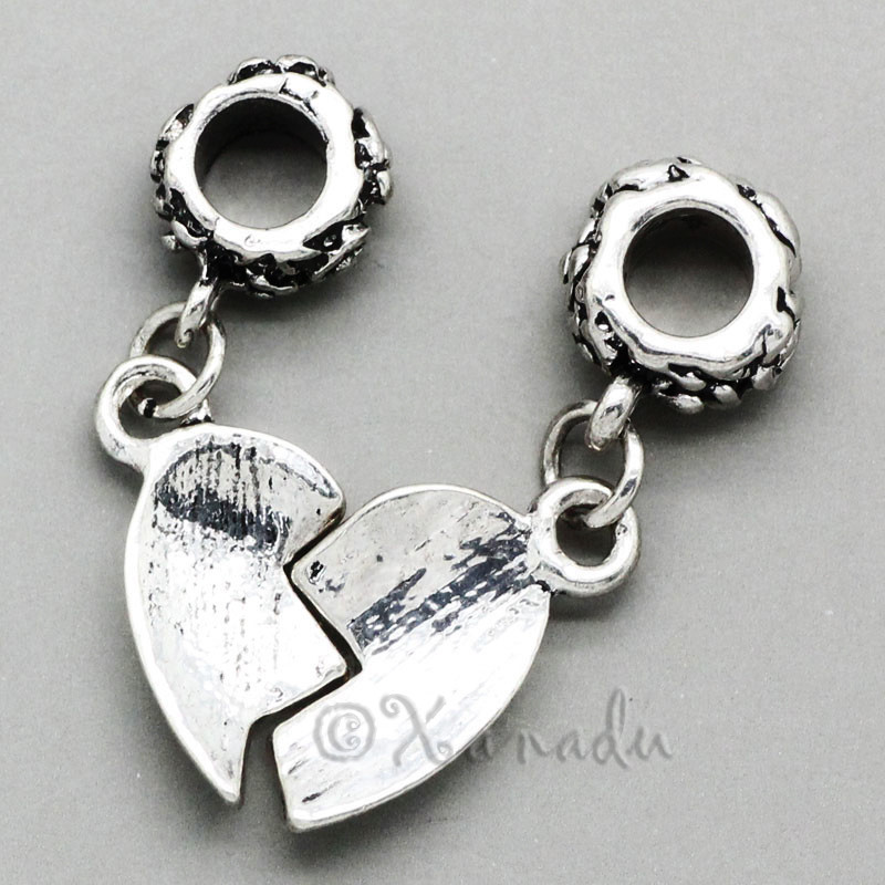 Mother Daughter Heart Halves Charm Bead Set For European Charm Bracelet Chains