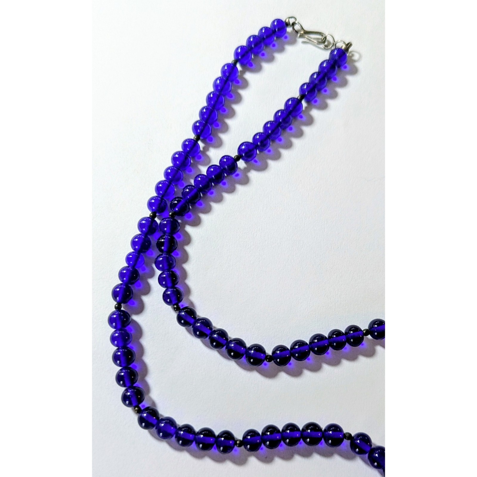 N.A. Style Sterling Silver Cobalt Blue Beaded Feather Pendant Necklace 23.5″