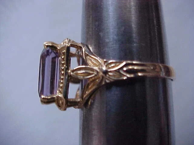 3Ct Emerald Cut Purple Amethyst Solitaire Engagement Ring 14K Yellow Gold Plated
