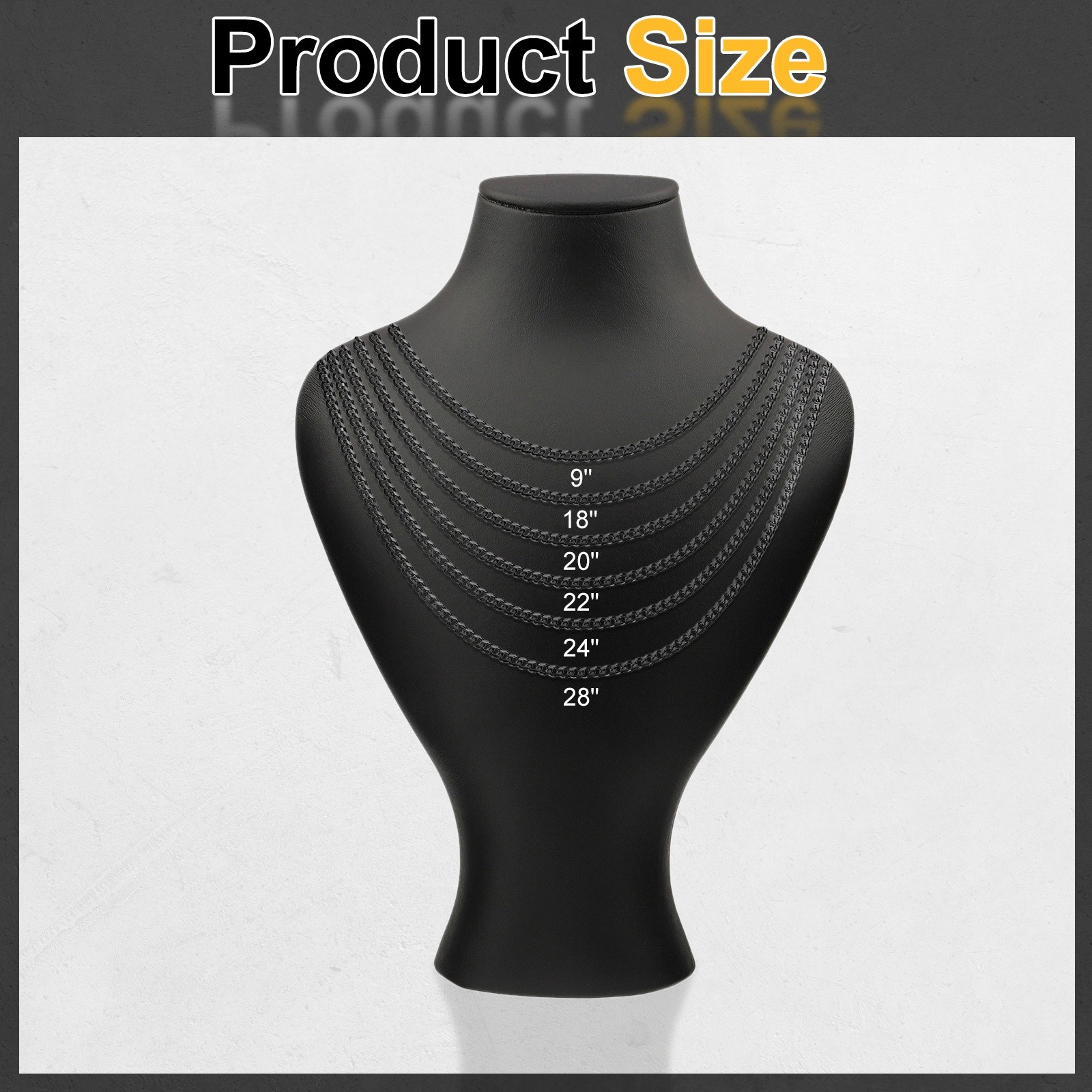 Mens Chains Necklaces 3.5mm 24 Inch Long Stainless Steel Chain Necklace, Black