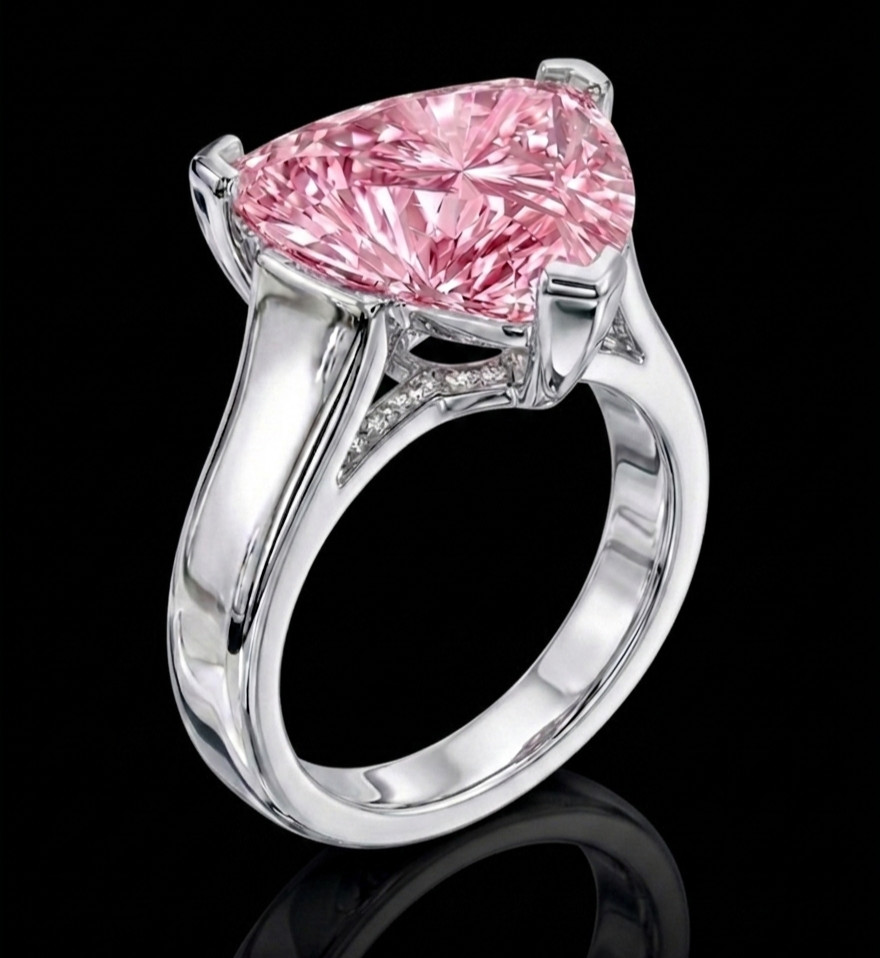 4.30 Ct Certified Trillion Cut Pink Natural Diamond Ring VVS1 White Gold Finish