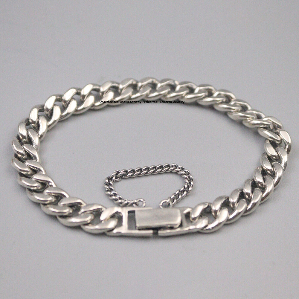 Solid S925 Sterling Silver Bracelet Men 8mm Curb Adjust Link Chain 7.5in 34-35g