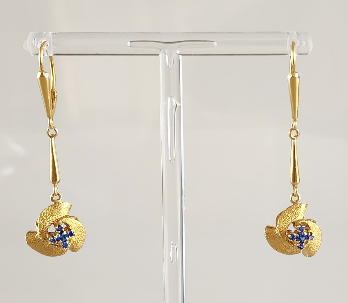 Estate Vintage European 14k Gold & Blue Topaz Dangle Earrings Mid 20th Century