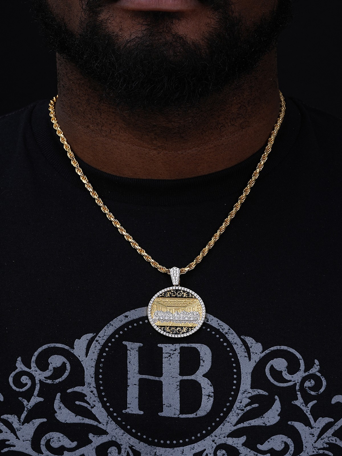 Solid 925 Silver / Gold Plated Jesus Last Supper Coin Medallion Pendant Italy CZ