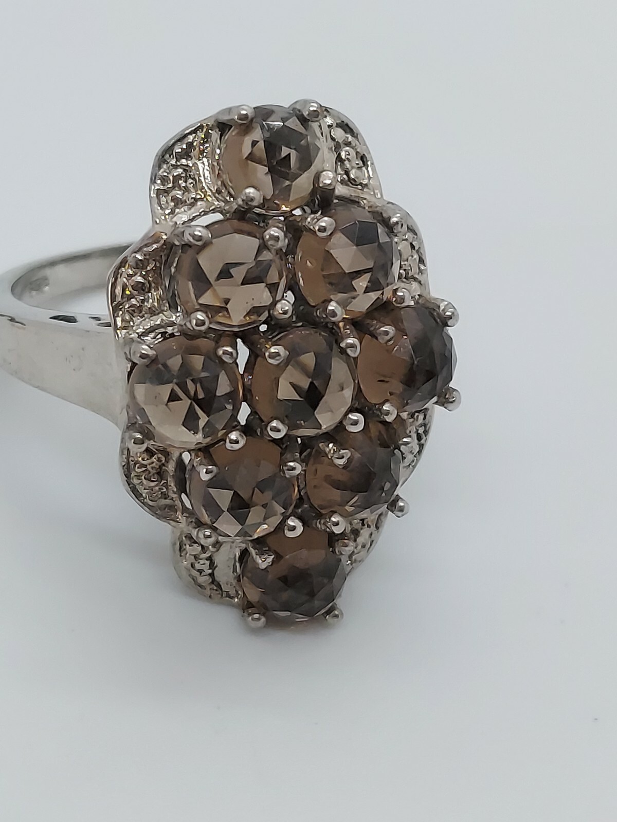 Karis STS Silver Tone Feceted Smoky Quartz Ring size 7.5