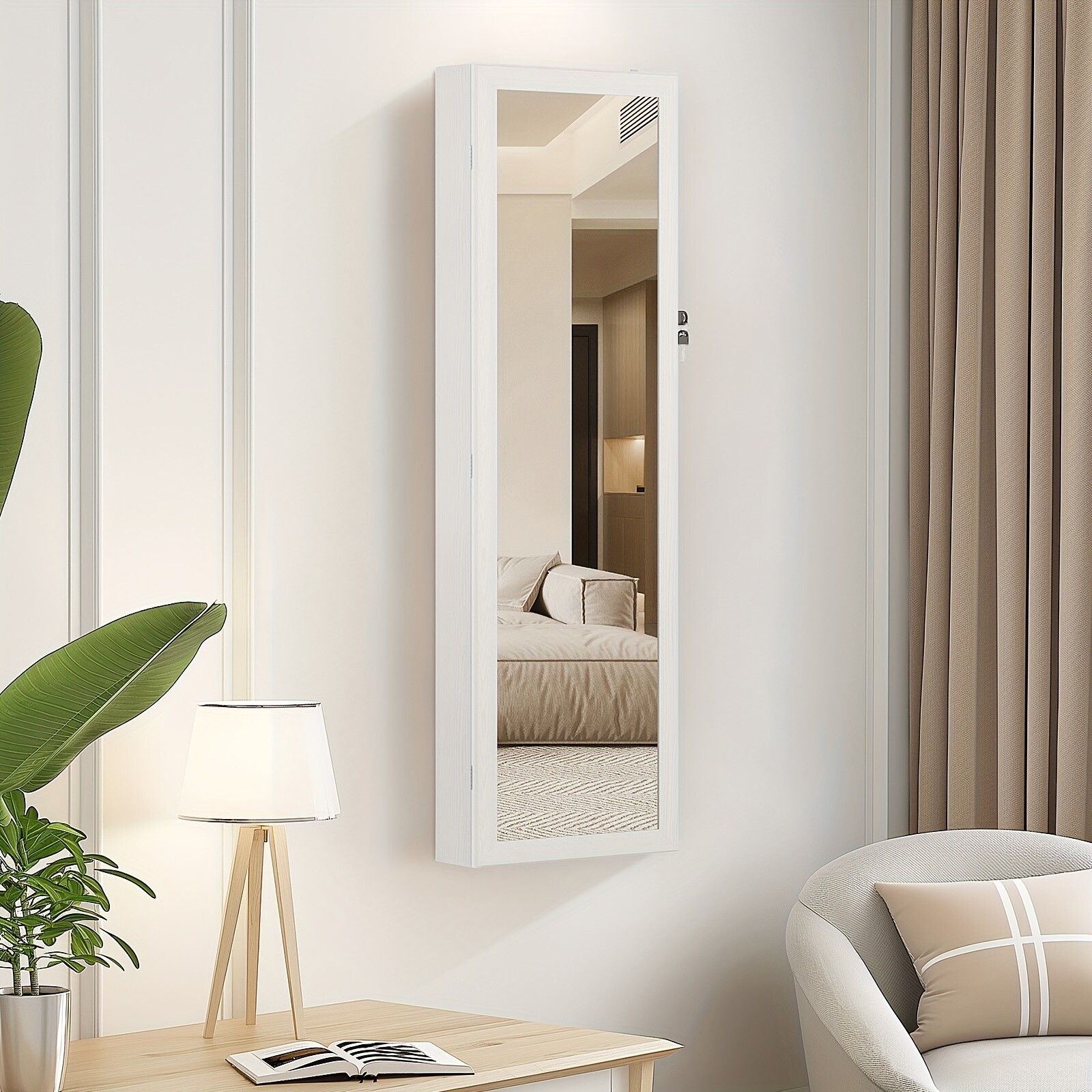 47.2-Inch Tall Lockable Wall Or Door Mounted Jewelry Cabinet With Mirror