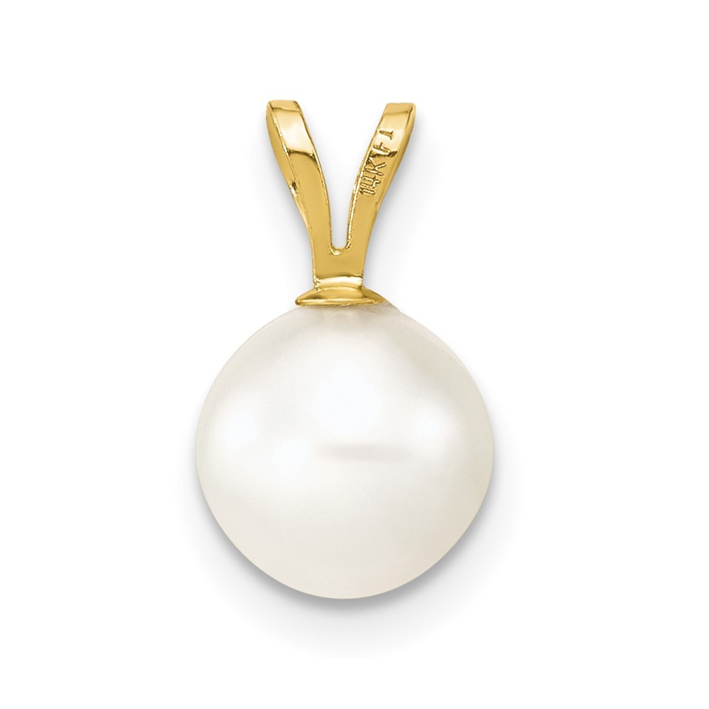 14k Yellow Gold 7-8mm White Freshwater Cultured Pearl Pendant 0.1gm L-0.44 Inch