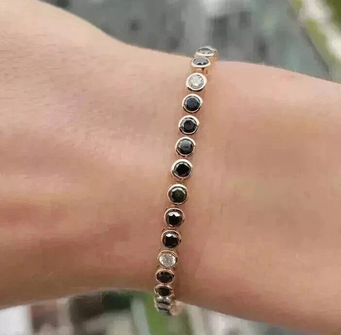 6Ct Round Lab-Created Black Onyx Women’s Tennis Bracelet 14K Yellow Gold Finish