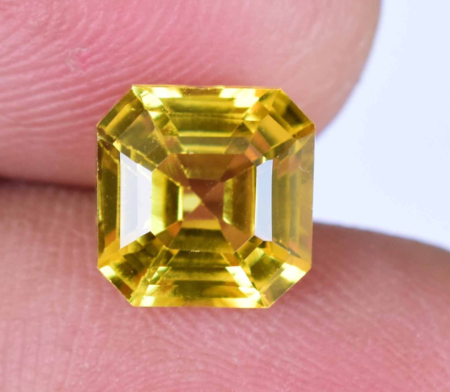 Natural Ceylon Yellow Sapphire 3.40 Ct Flawless Asscher Certified Loose Gemstone