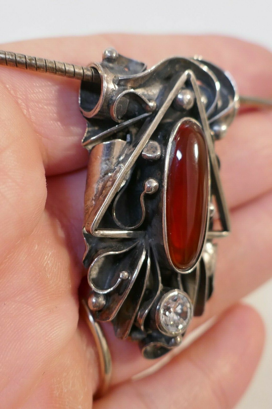 Vintage Studio Handmade Sterling Silver & Carnelian Choker Style Necklace