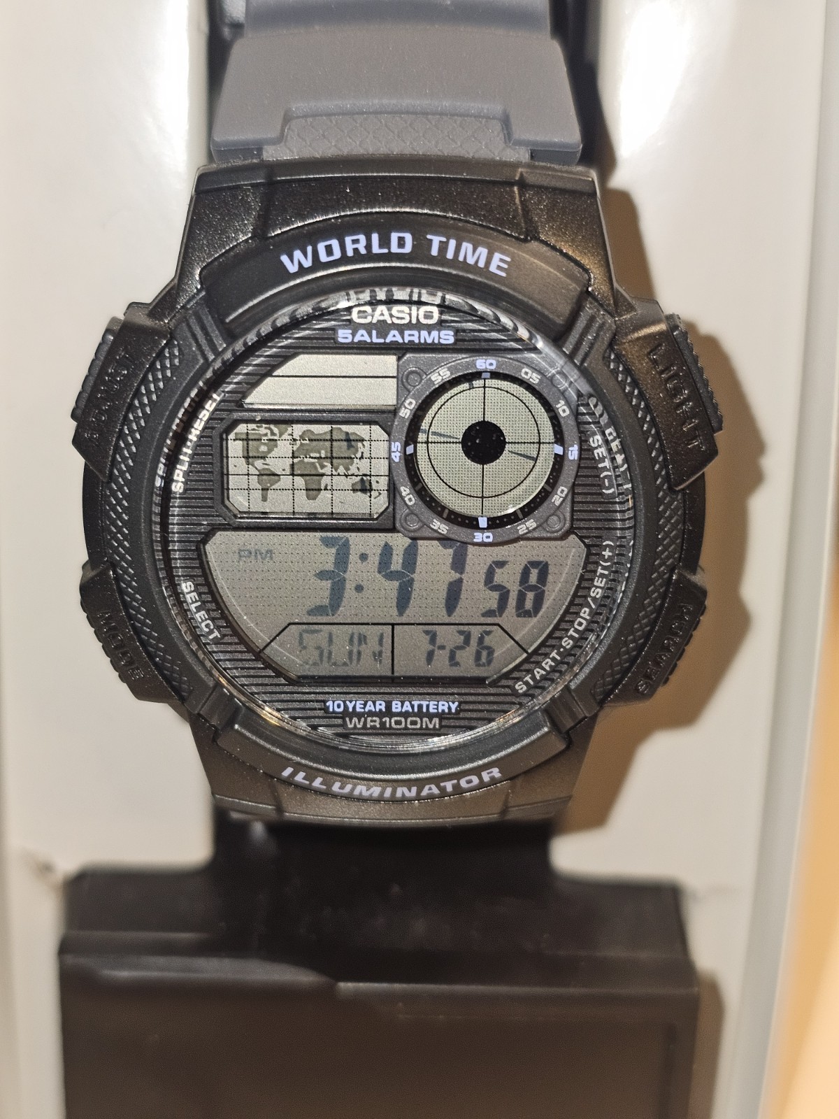 Casio Illuminator World Time Digital Quartz 100m WR Black/Gray 46mm w/ Box