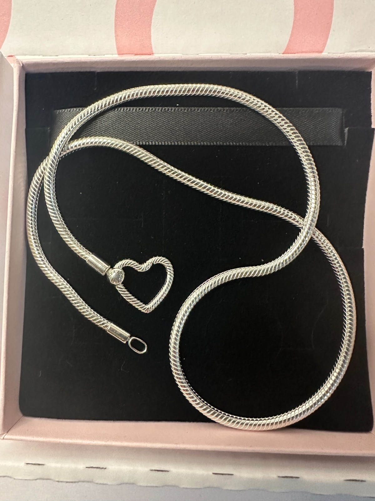 Authentic Pandora Heart Closure Snake Chain Necklace 45cm 17.7″ S925 393377C00