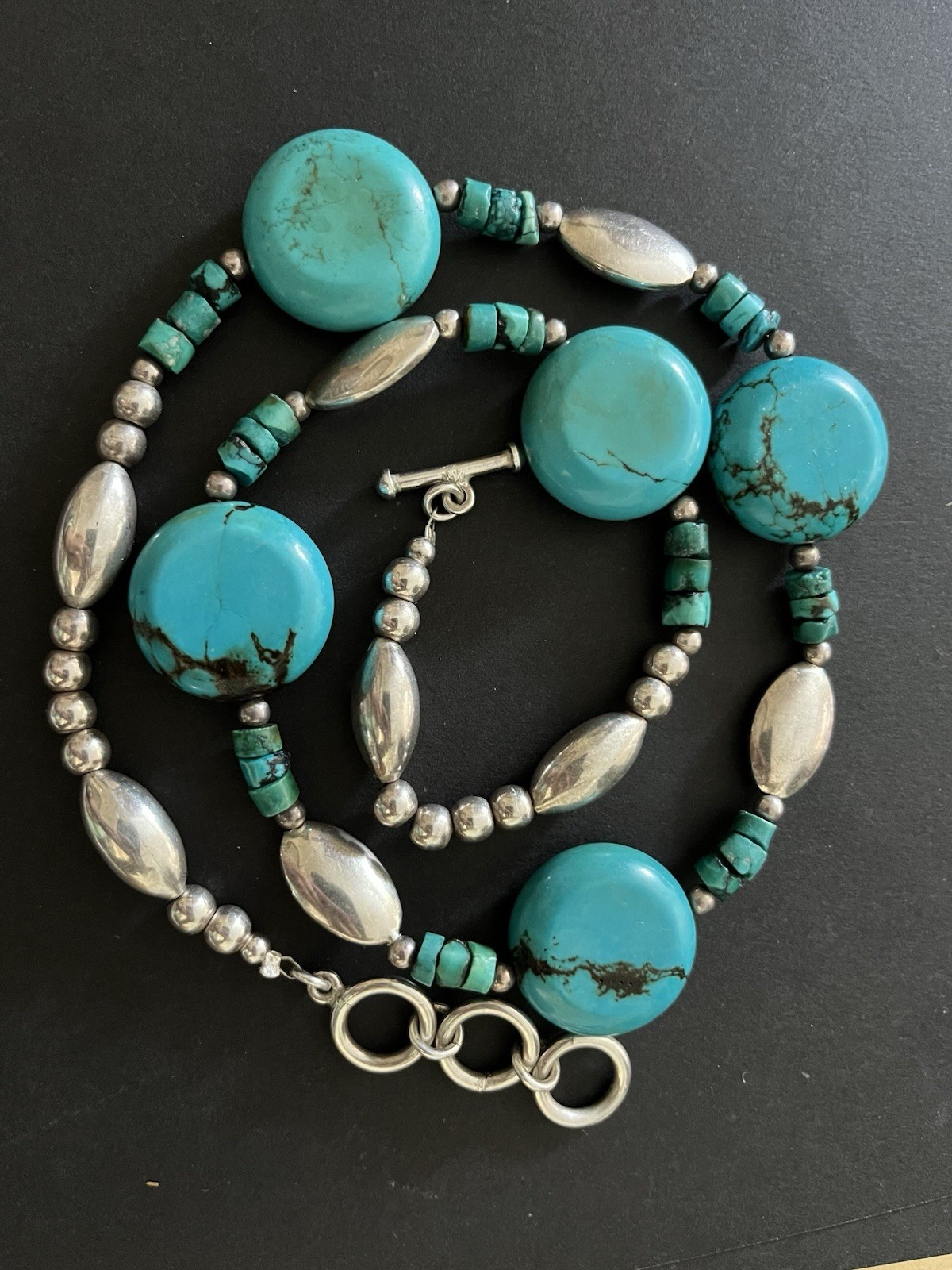 Sterling Silver Turquoise Necklace Gemstone Statement Boho Ethnic Artisan 925