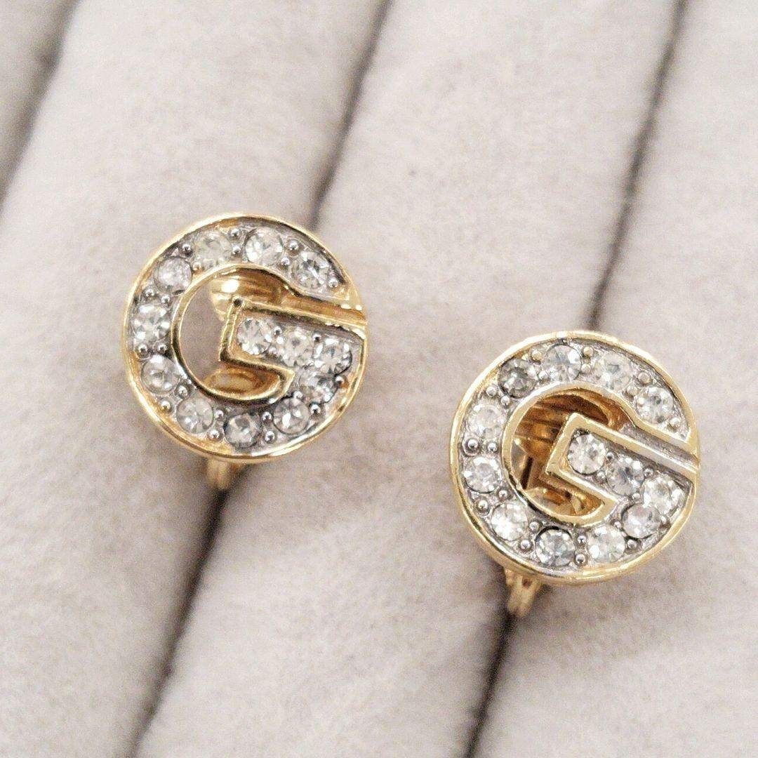 Excellent+++++ GIVENCHY G Logo Crystal Stud Earrings