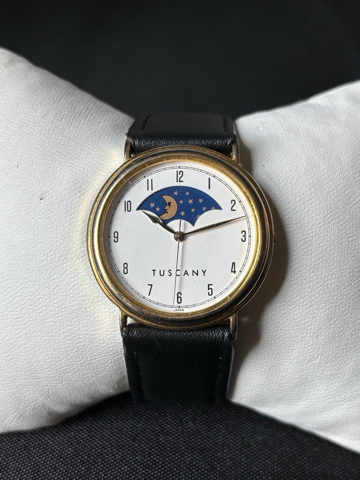 Vintage Tuscany Moon Phase Quartz Watch Japan Movt Gold Tone 33MM New Battery