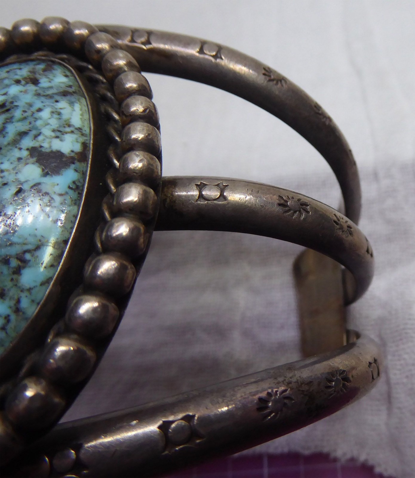 Vintage Navajo Sterling & Large Turquoise Cuff – Heavy 114g – Old Pawn Patina