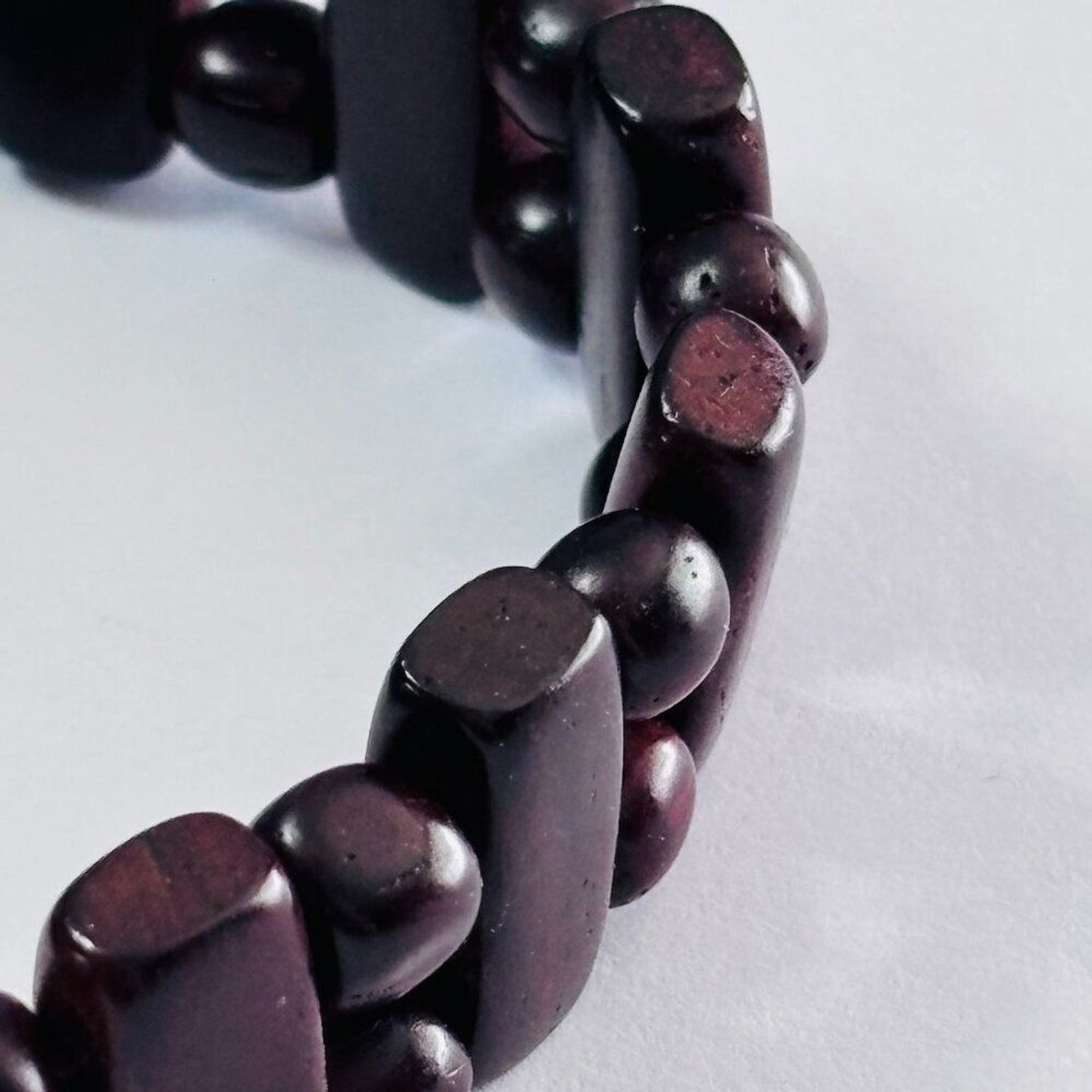 Boho Burgundy & Black Wooden Bead Stretch Bracelet Double Strand