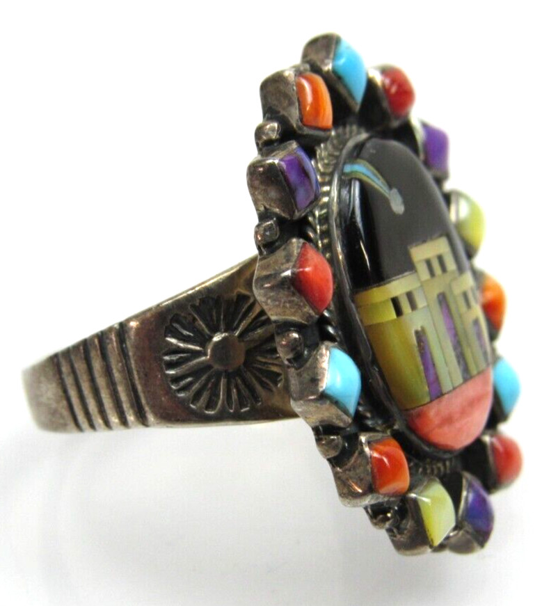 T Philippines Adobe 925 Ring Inlay Turquoise Spiny Oyster Onyx Mother of Pearl