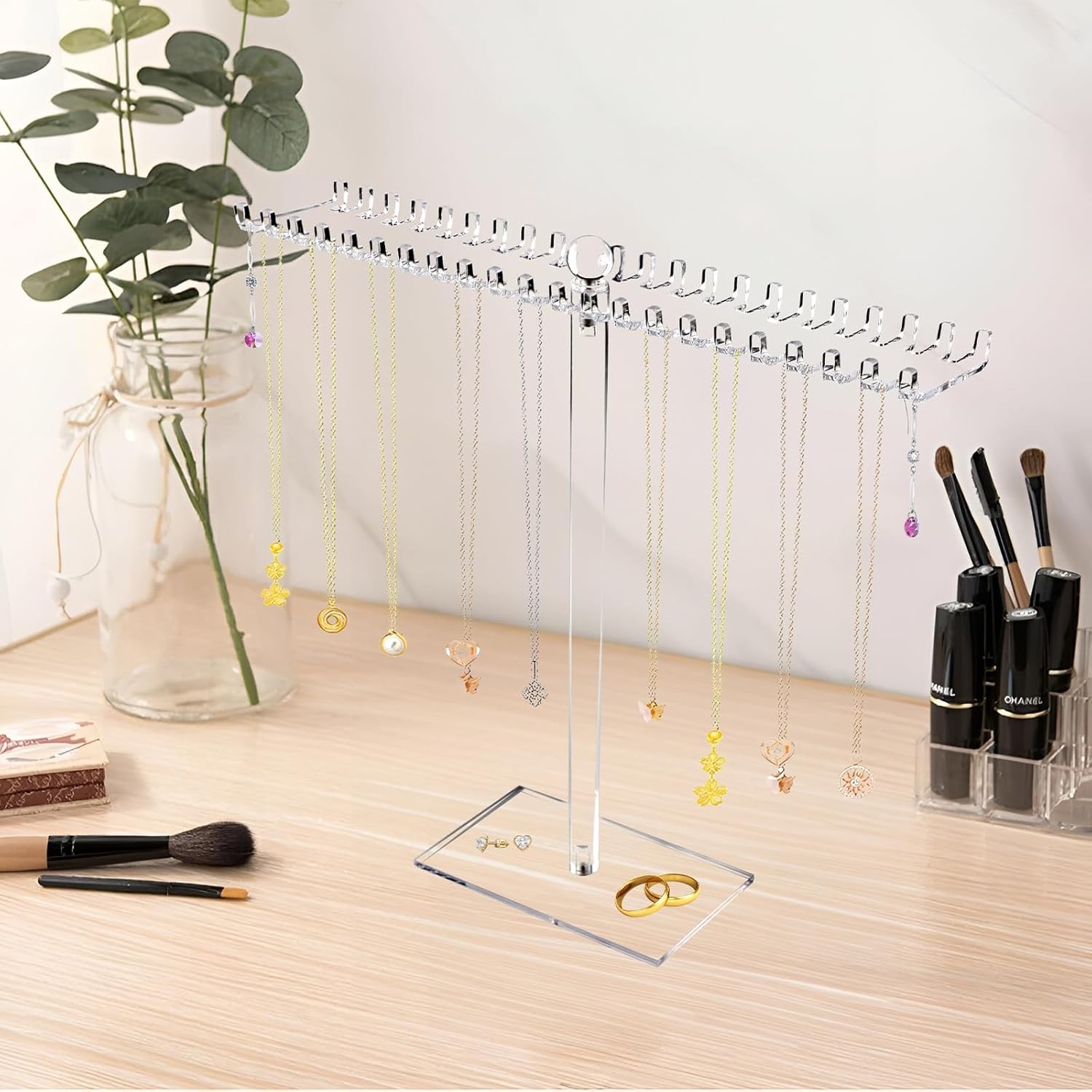 Jewelry Stand, Acrylic Necklace Holder, Clear Jewelry Organizer with Bilateral H