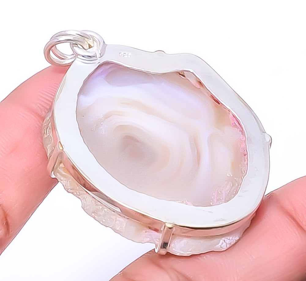 Geode Agate Drusy – Africa 925 Sterling Silver Jewelry Pendant 1.87″ A330