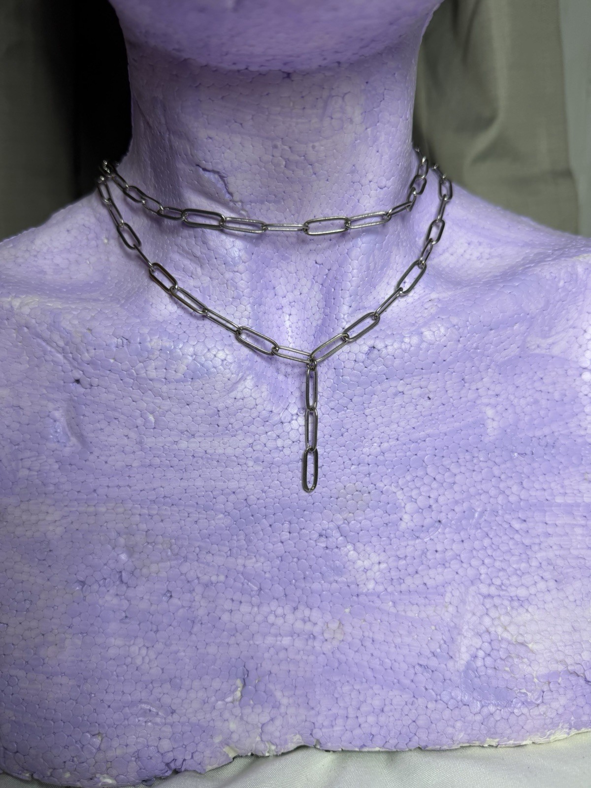 BaubleBar Silver Tone Paperclip Chain Layered Y Necklace Modern Statement #07