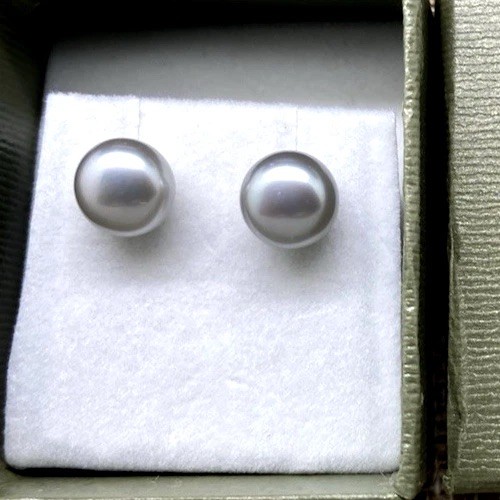 HONORA PEARL STERLING SILVER Light gray PEARL STUD EARRINGS 9MM NEW IN BOX