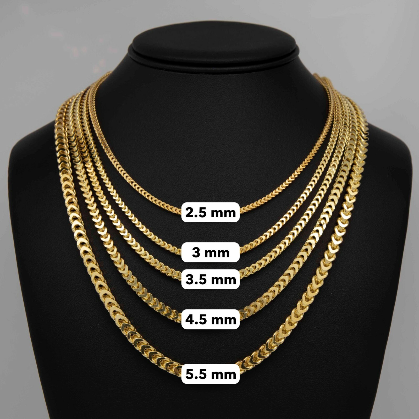 Franco Chain 14K Yellow Gold-Plated Hollow Sterling Silver 925 All Sizes