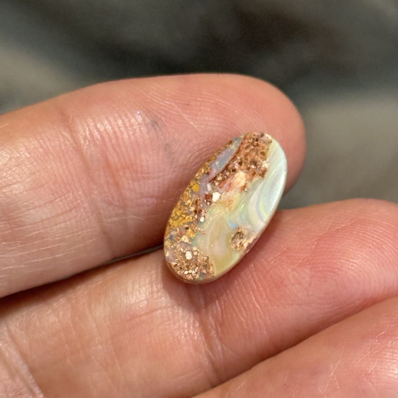 4.35ct 16.3×8.5×4.9mm Australian Crystal Pipe Boulder Opal Oval Cabochon Gem