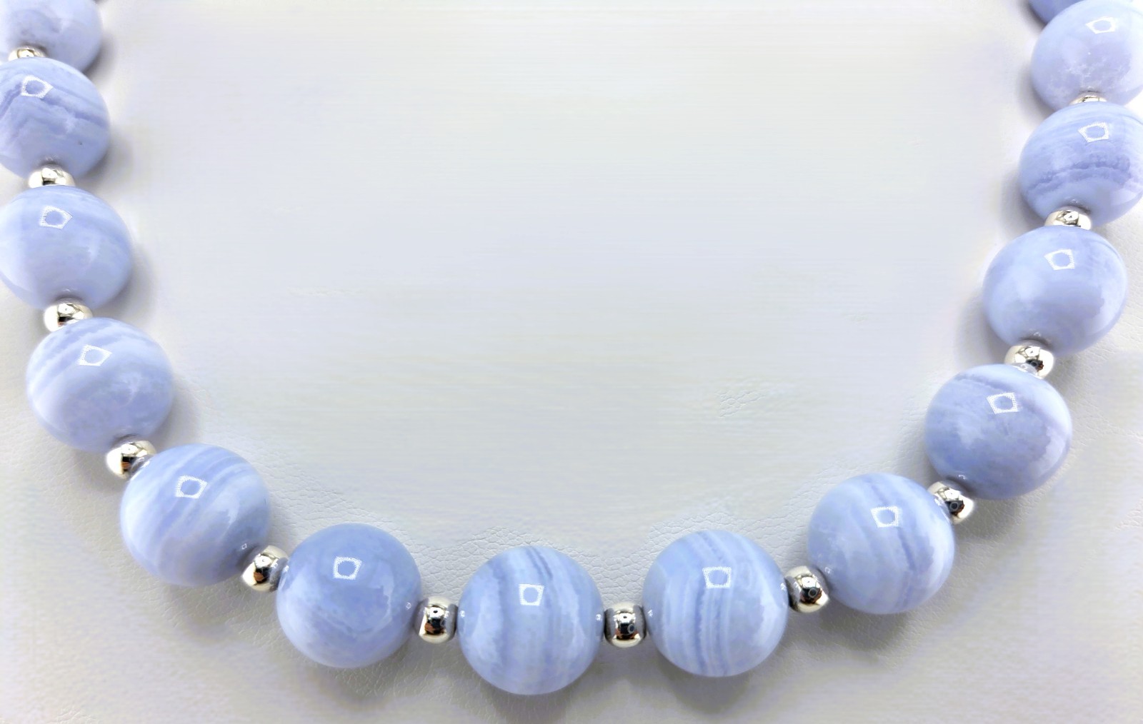 Milor Italian Necklace Blue Lace Agate 18″ Sterling Silver Magnetic 3016
