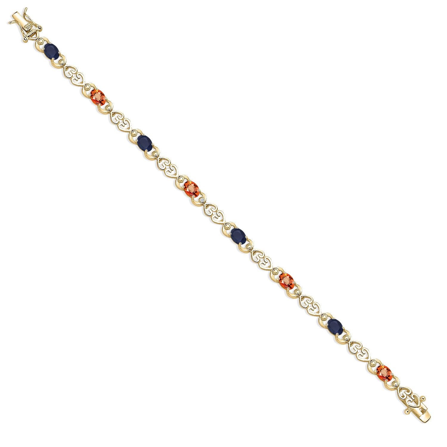 18K Yellow Gold Plated Silver Sapphire and Orange Sapphire and Lab Grown