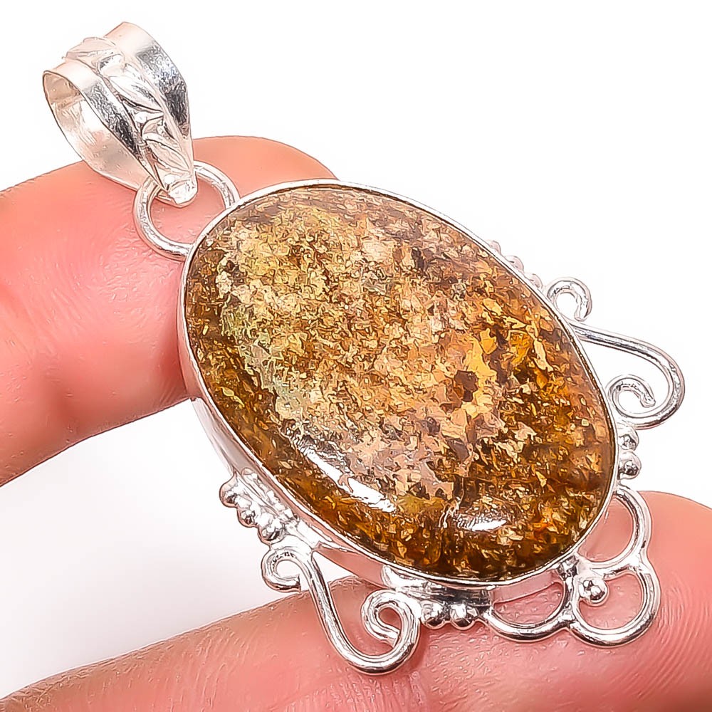 Bronzite Jasper – Africa 925 Silver Plated Handmade Pendant 1.95″ P14