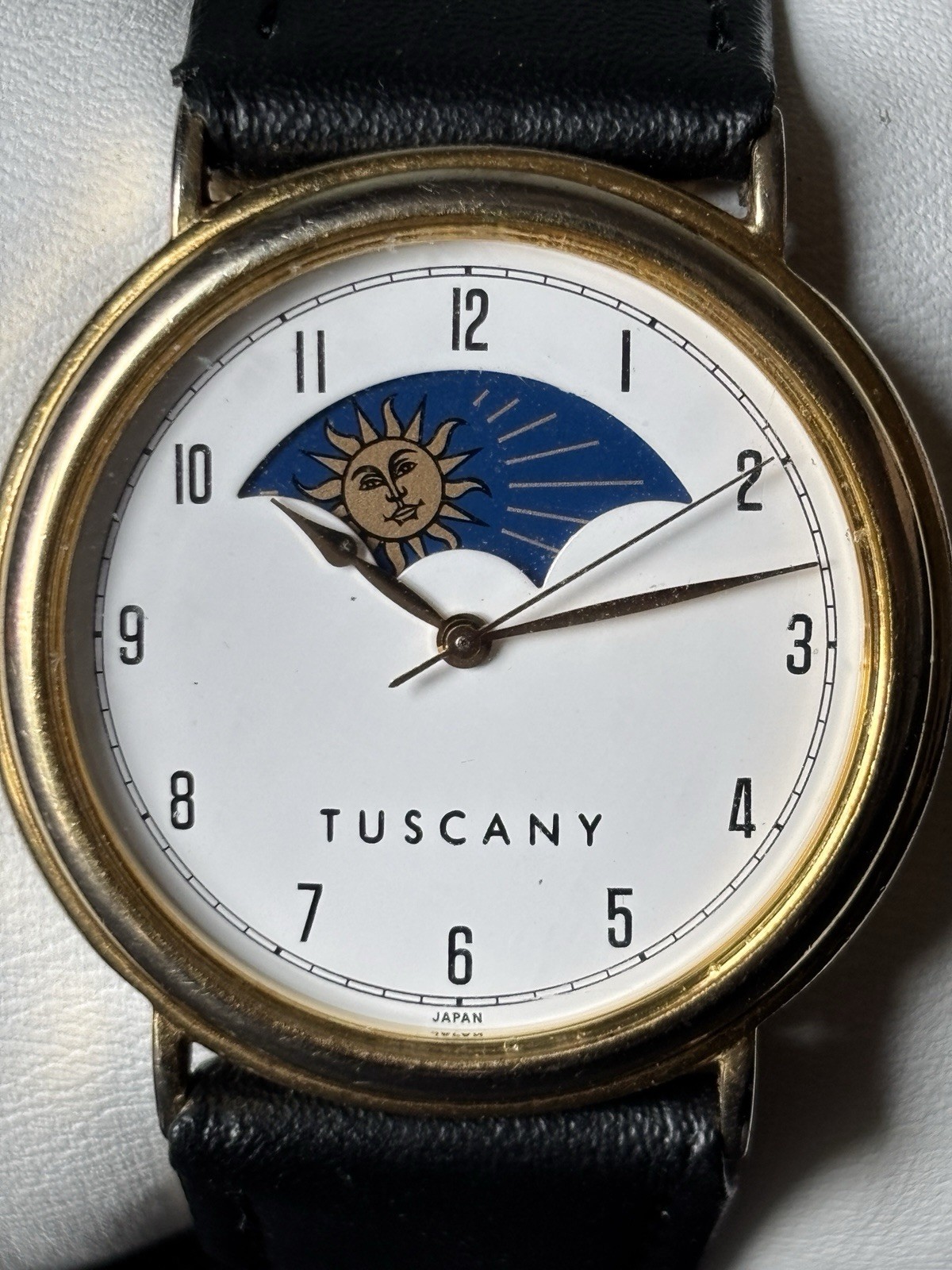 Vintage Tuscany Moon Phase Quartz Watch Japan Movt Gold Tone 33MM New Battery