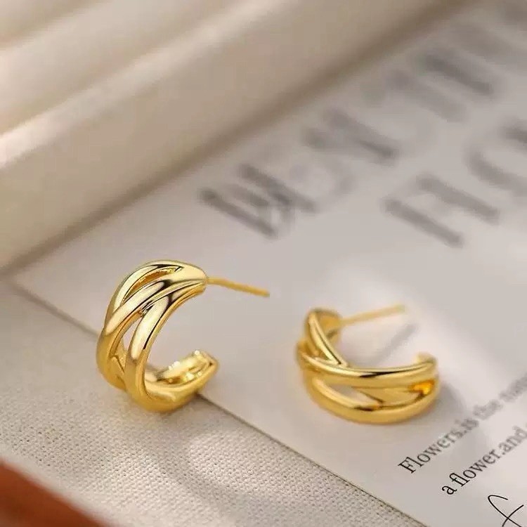 Vintage Twisted Hoop Earrings 18K Gold Plated Chunky C Hoop Stud for women 292