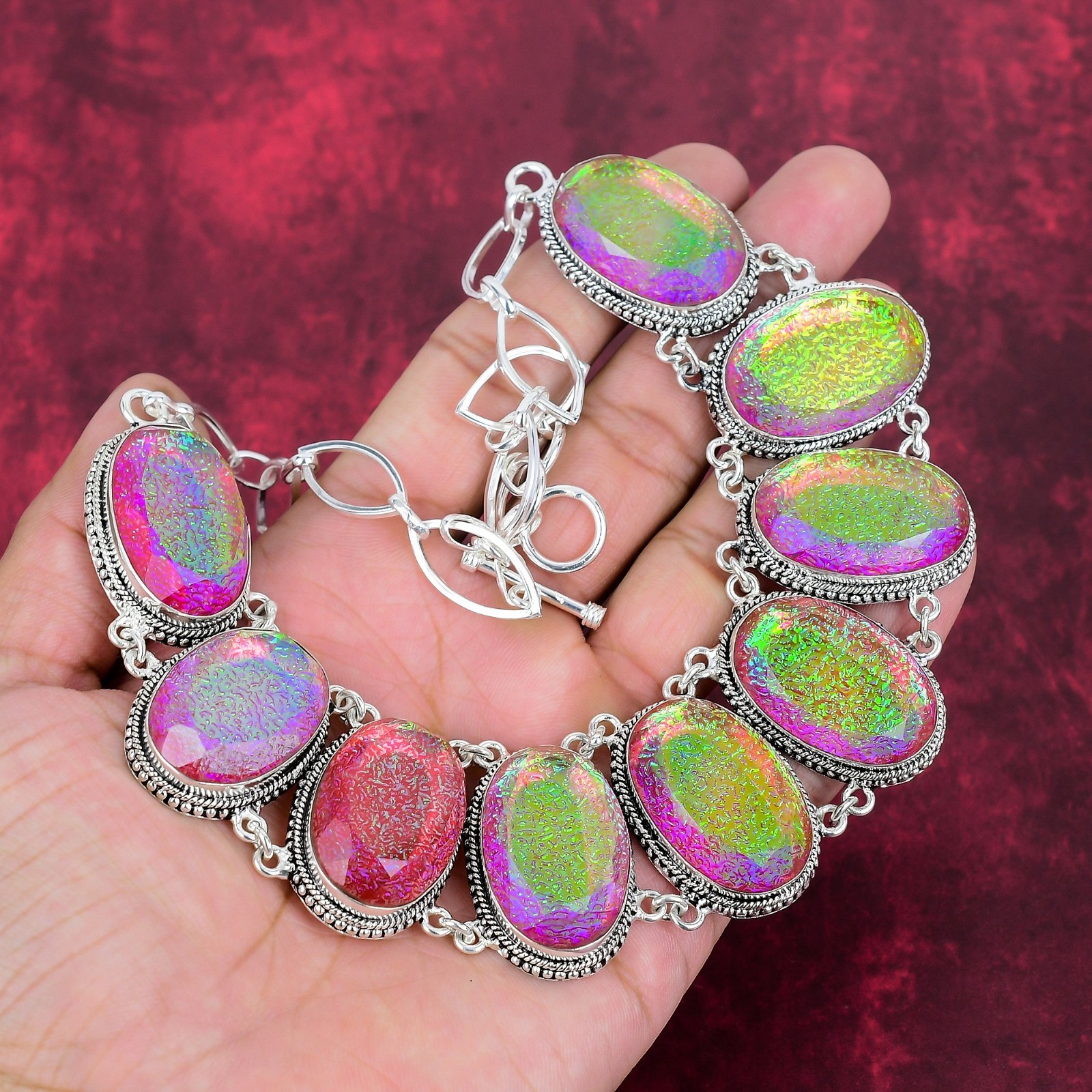 Pink Triplet Opal Gemstone Handmade 925 Sterling Silver Jewelry Necklace