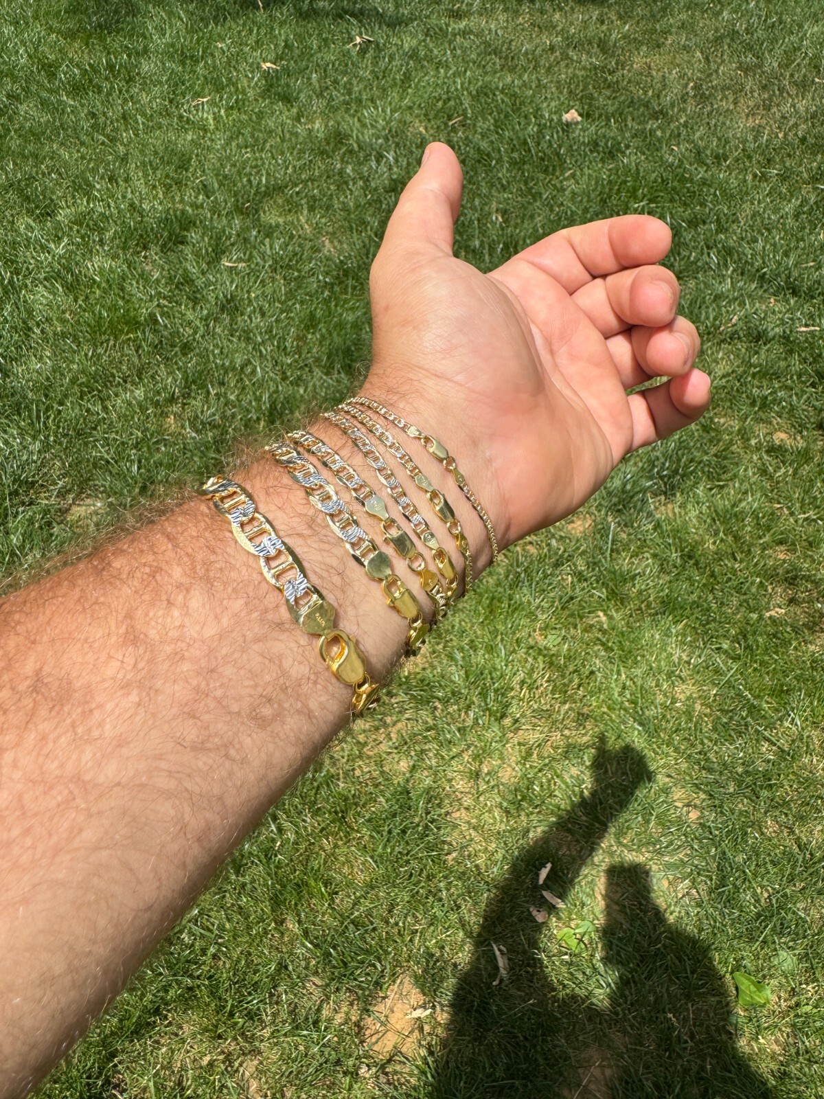 925 Sterling Silver 14k Gold Plated Two Tone Diamond Cut Mariner Chain Bracelet