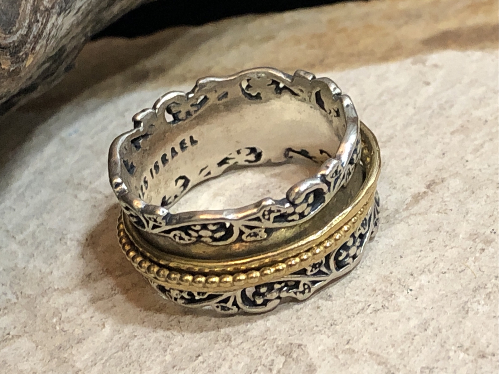 PZ Paz Creations 925 Sterling silver Yellow Spinner Ring 9.2g, 10.5s ISRAEL