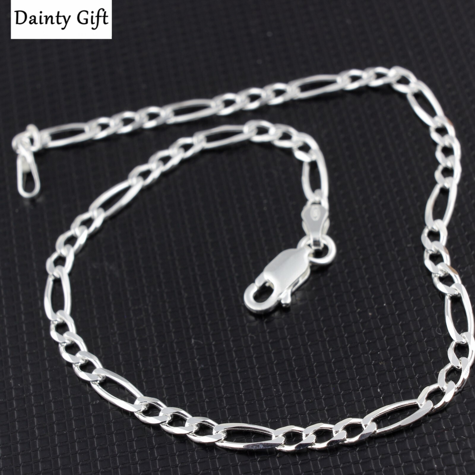 Women / Girl Italian 925 Sterling Silver Flat Figaro Chain Anklet Bracelet 9-10″
