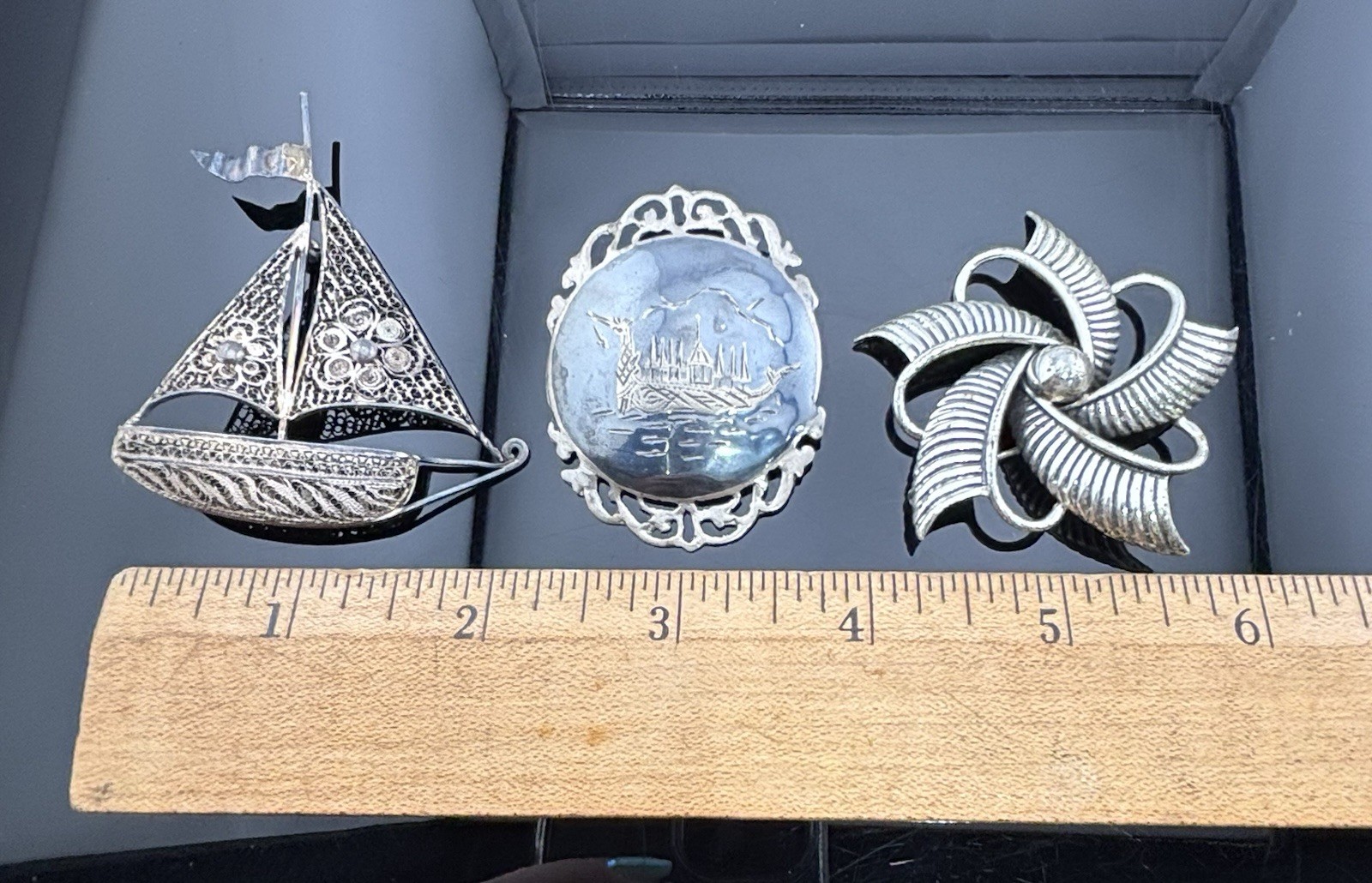 VTG Sterling Silver Brooch Lot Sailboat Dragon Boat Danecraft Pinwheel Filigree