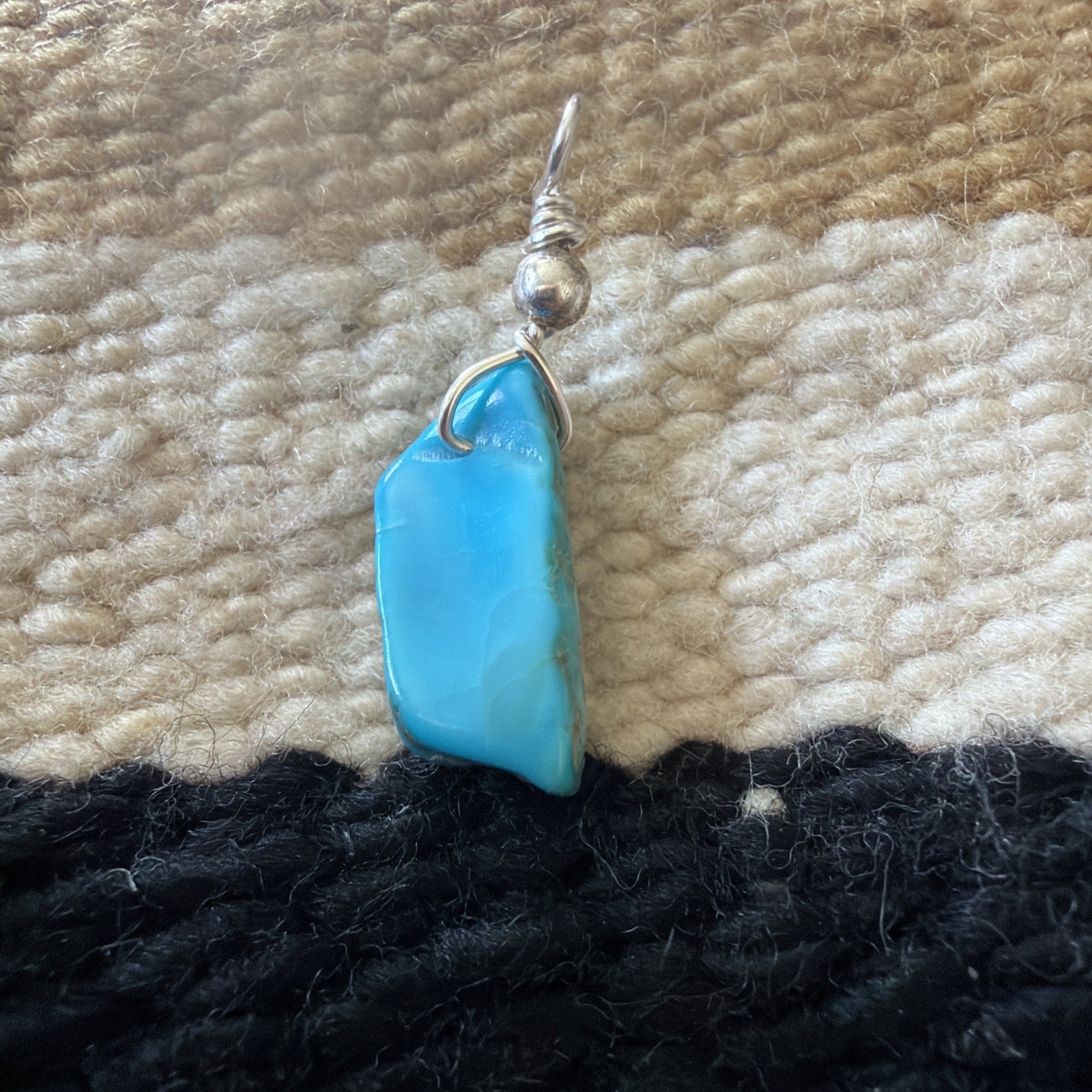 Pendant Genuine Kingman Turquoise Pentagon Sterling Silver Bead – Bale 1 1/2”
