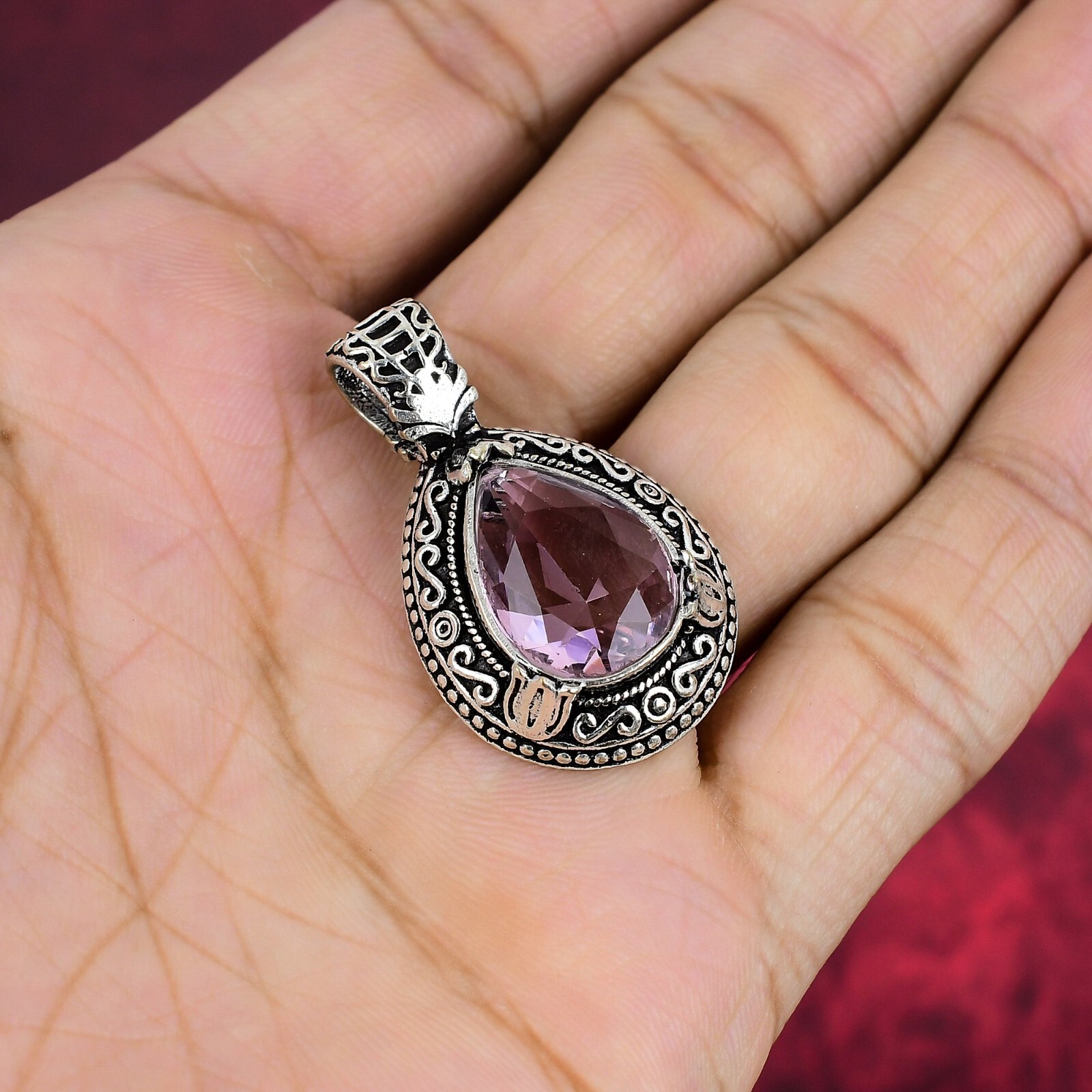 Pink Kunzite Gemstone Handmade 925 Sterling Silver Beautiful Pendant Jewelry