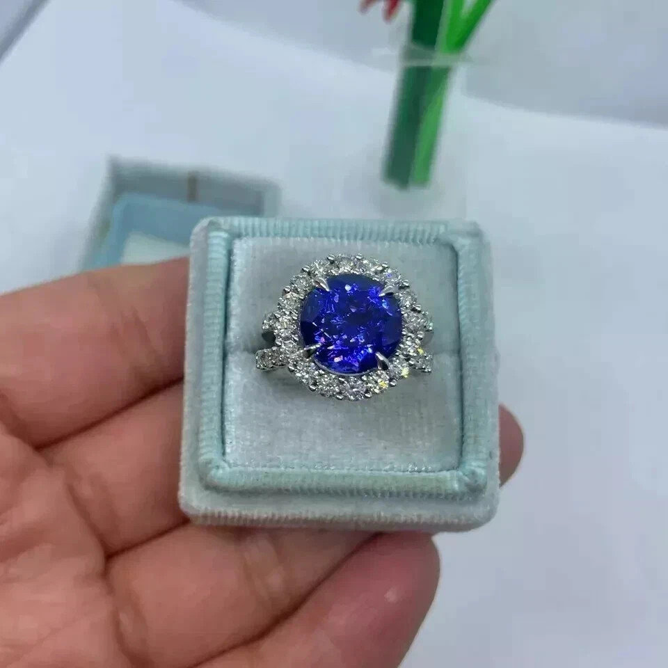 2.50Ct Round Natural Tanzanite Diamond Engagement Ring 950 Platinum Size 6 7 8 9