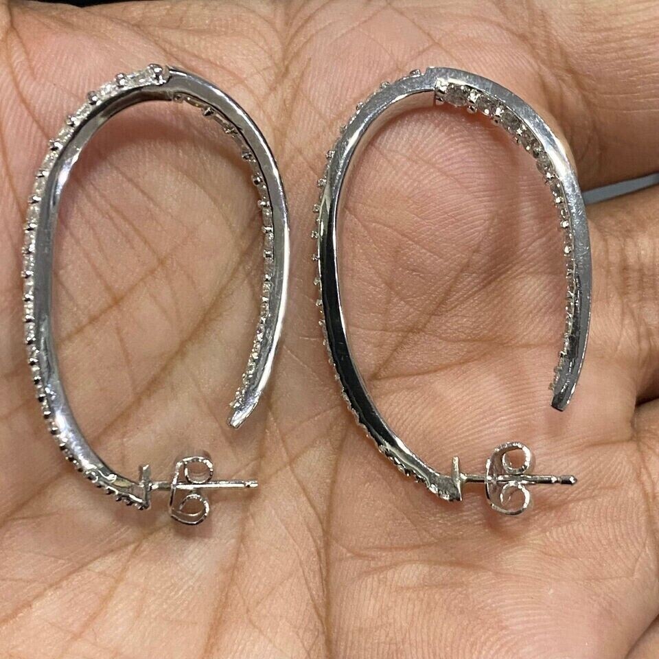 Twisted Inside Outside Hoop Earrings 2Ct Simulated Diamond 14k White Gold Plated