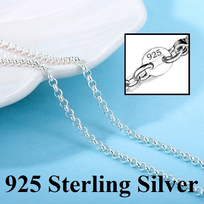 925 Sterling Silver Chain Necklace With Flower Design Jade Pendant Column D885