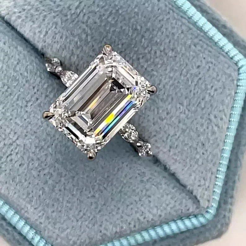 Diamond Ring Emerald Cut 14k White Gold 4.69 Ct Lab Grown IGI Certified VVS E F