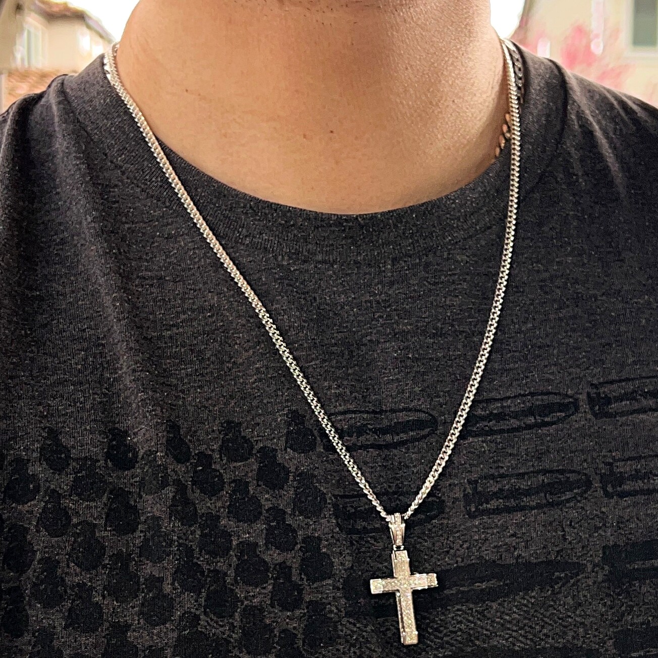 925 Sterling Silver VVS1 Moissanite 0.82CT Cross Miami Cuban Chain 3MM 16-30″