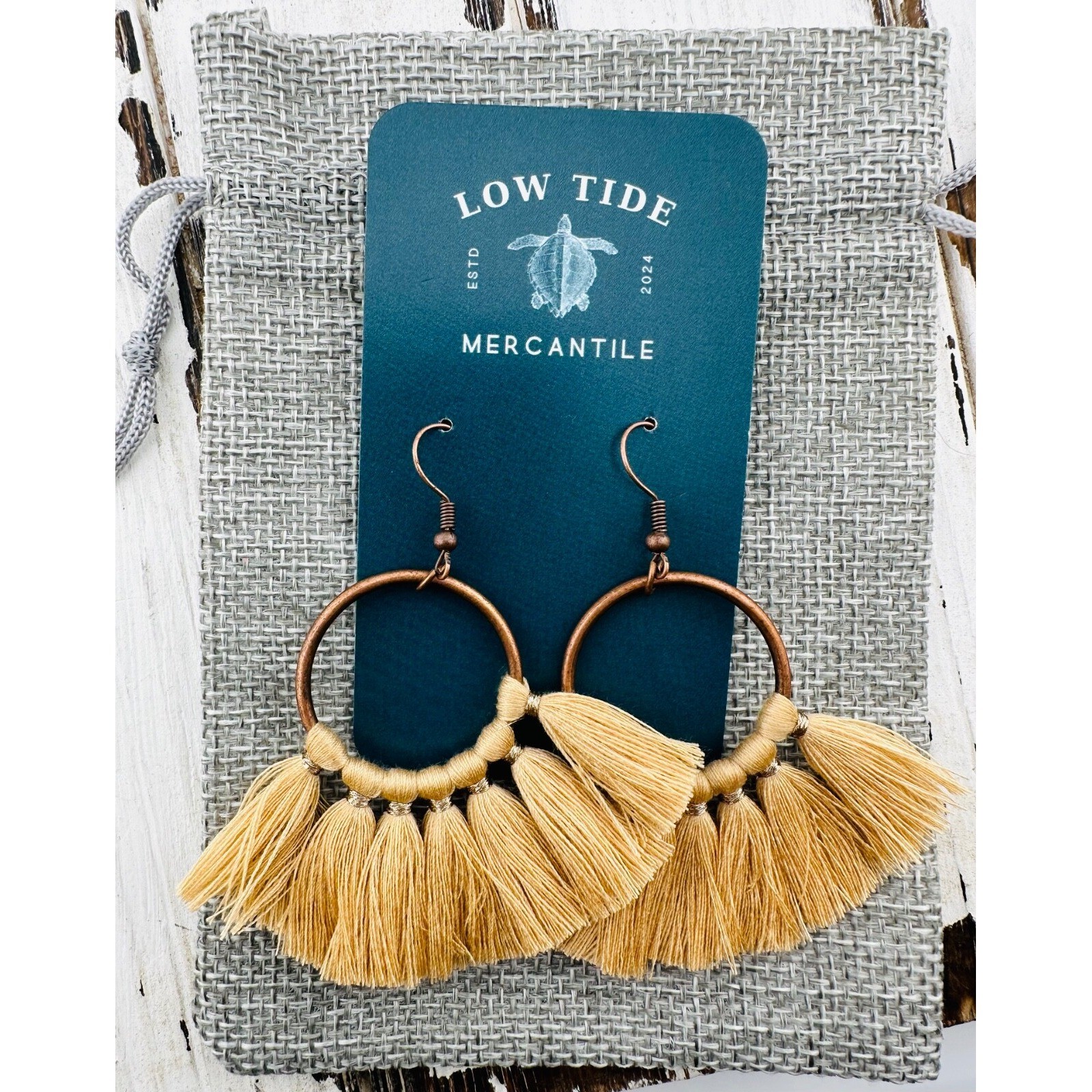 Beige Tassel Fan Earrings Copper Alloy Neutral