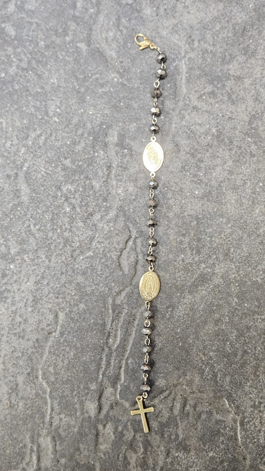 NIP Rosary Style Miraculous Medal Beaded Bracelet in Stainless Steel